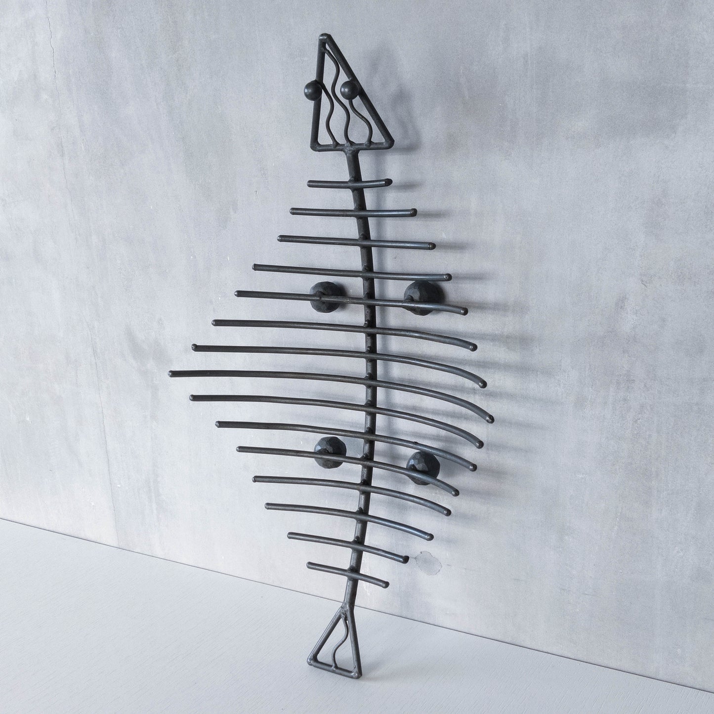 Vintage large forged steel fish skeleton sculptural centrepiece ball footed bowl