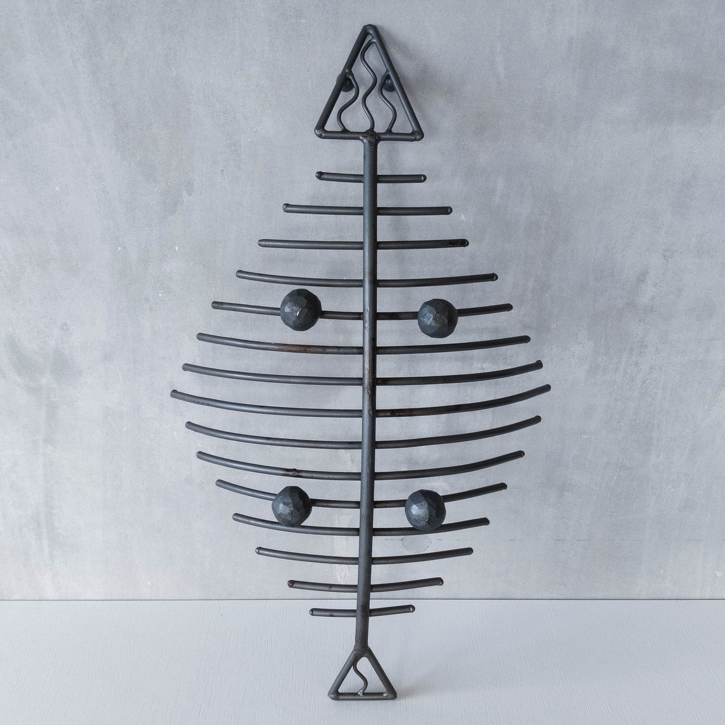 Vintage large forged steel fish skeleton sculptural centrepiece ball footed bowl