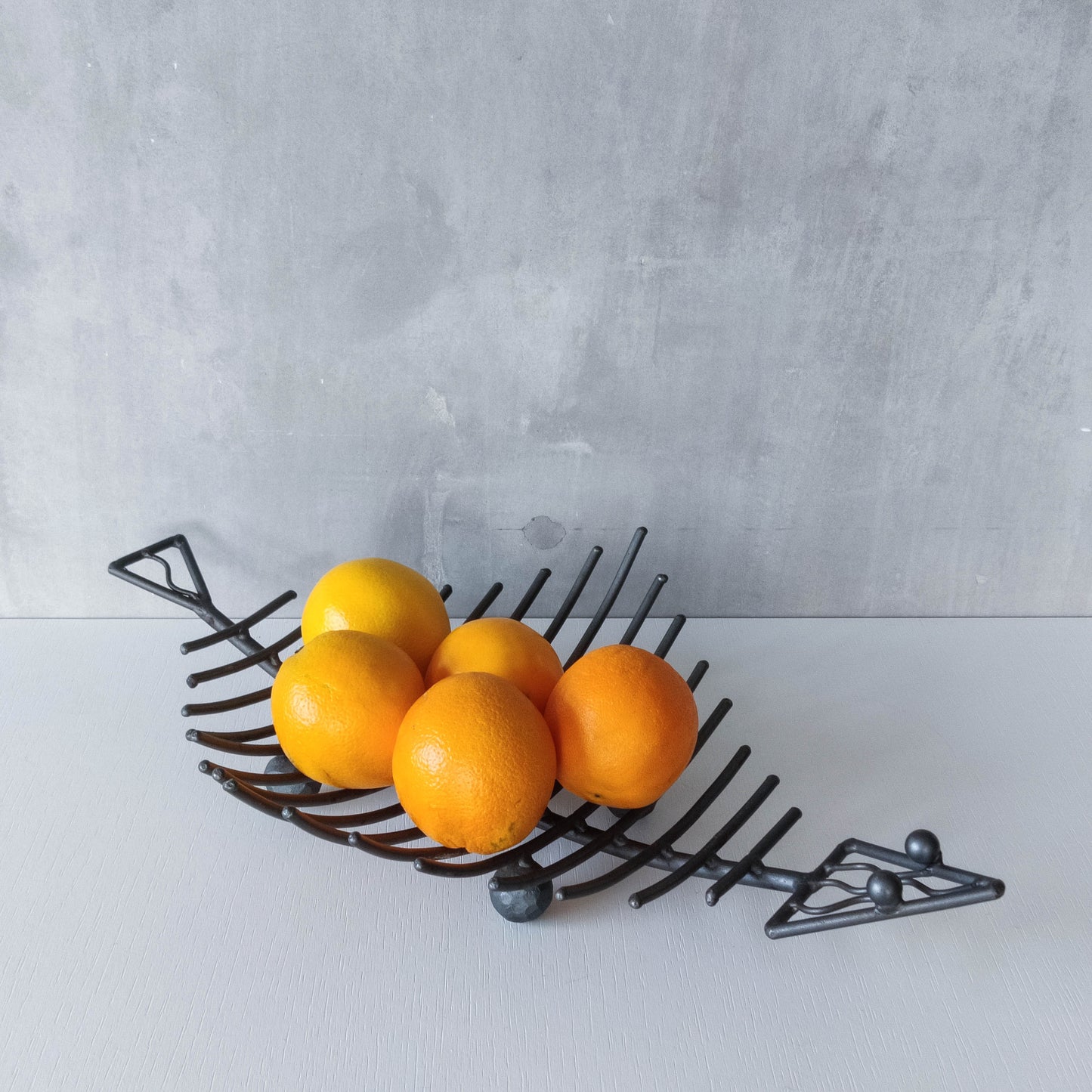 Vintage large forged steel fish skeleton sculptural centrepiece ball footed bowl