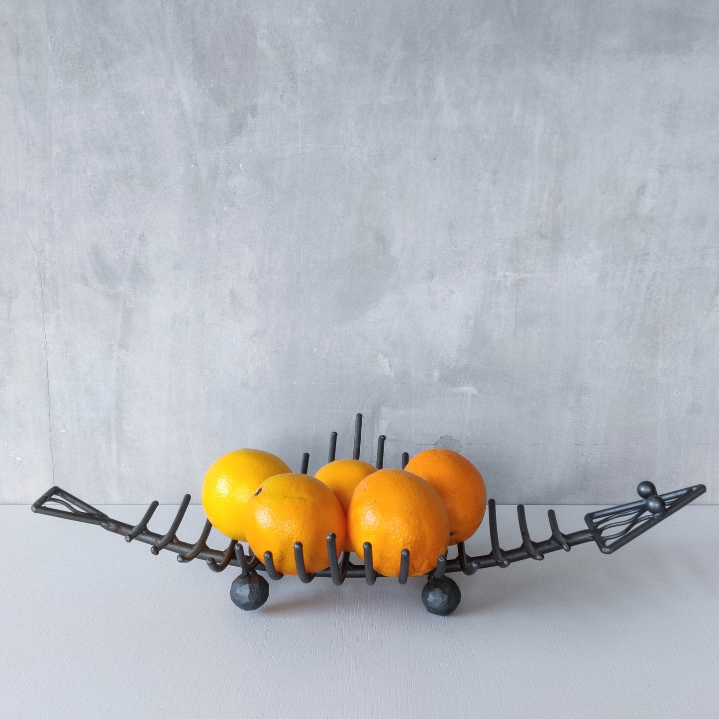 Vintage large forged steel fish skeleton sculptural centrepiece ball footed bowl