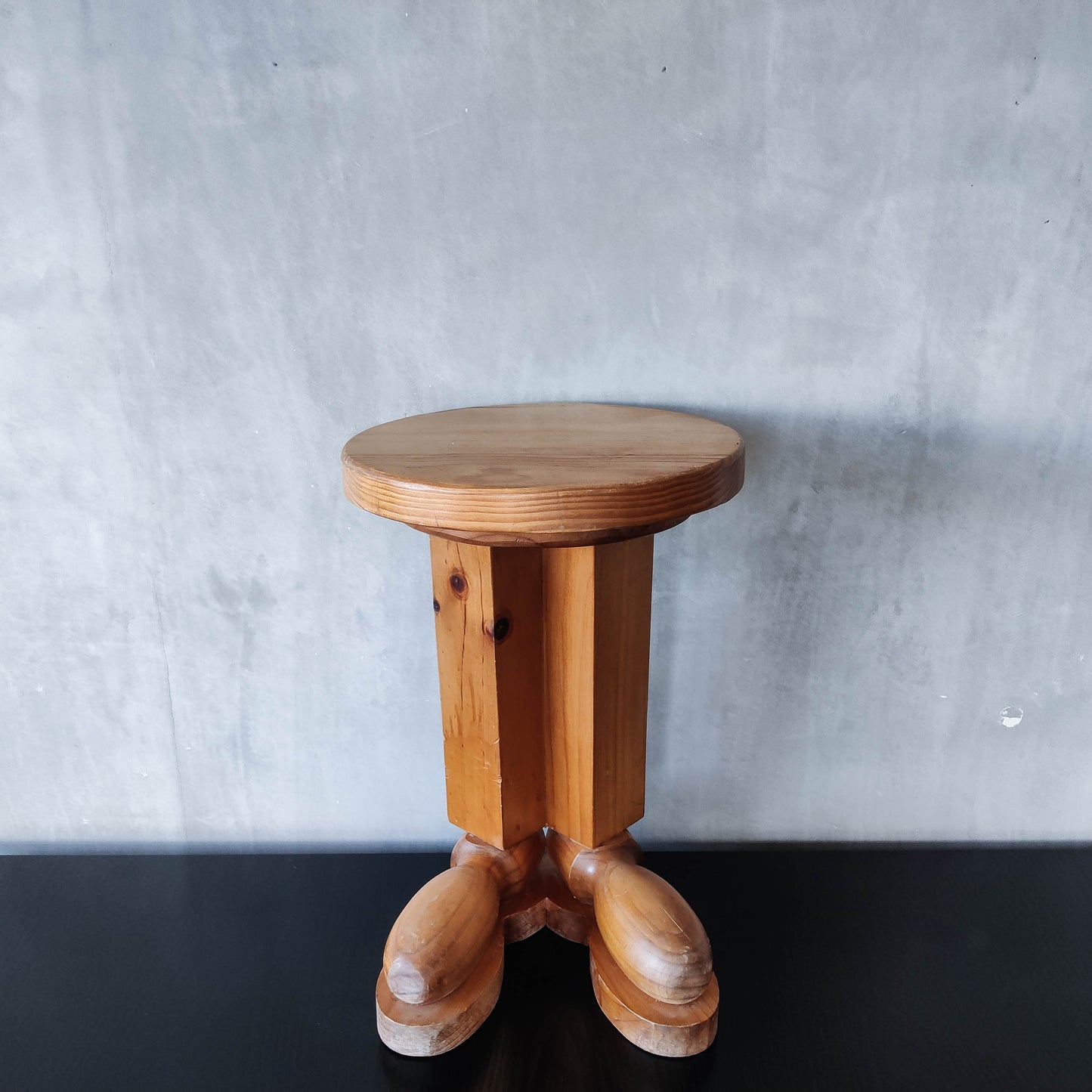 1980s postmodern whimsical pine stool table or plinth footed legs boots