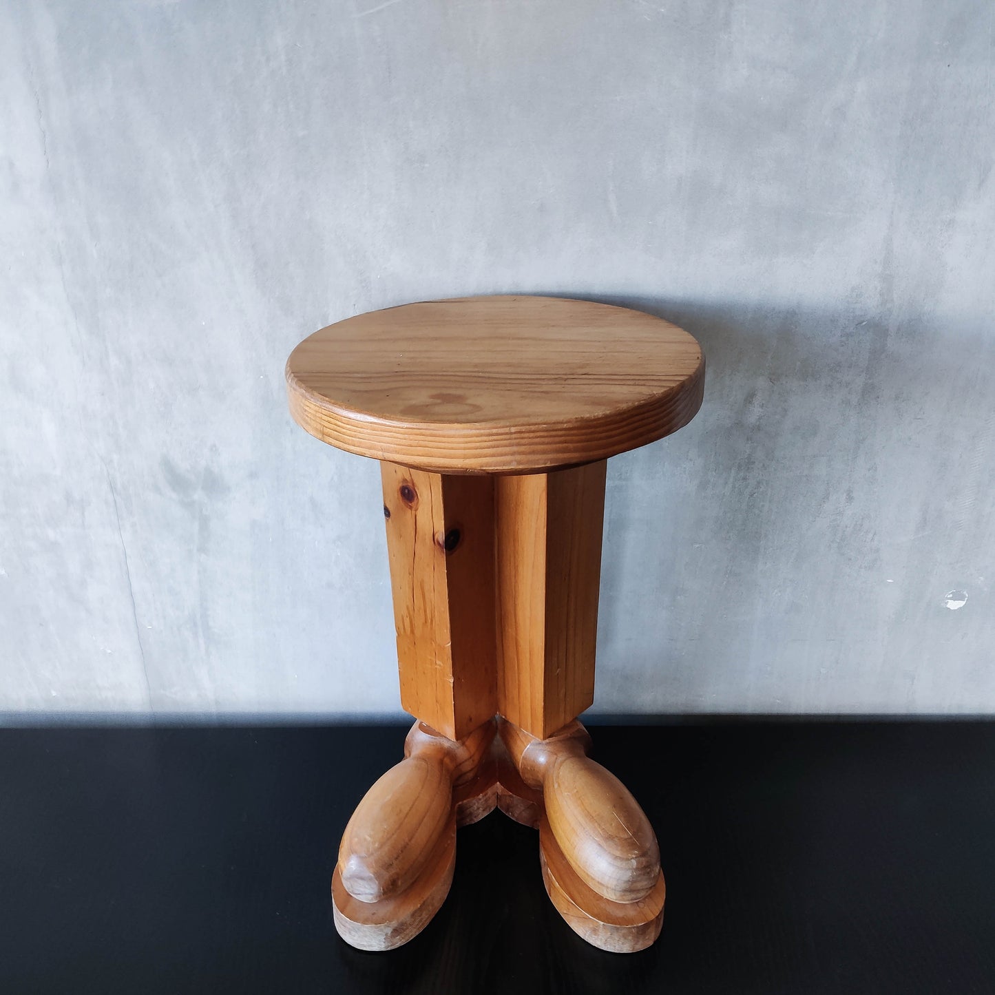 1980s postmodern whimsical pine stool table or plinth footed legs boots
