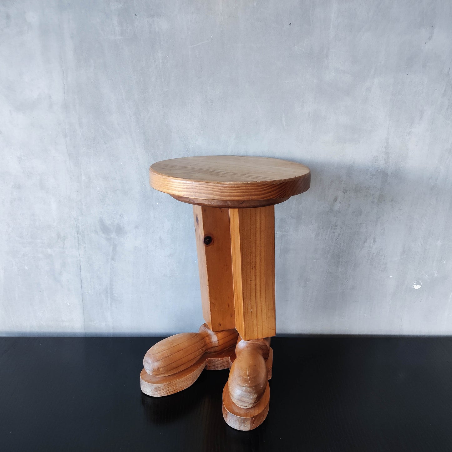 1980s postmodern whimsical pine stool table or plinth footed legs boots