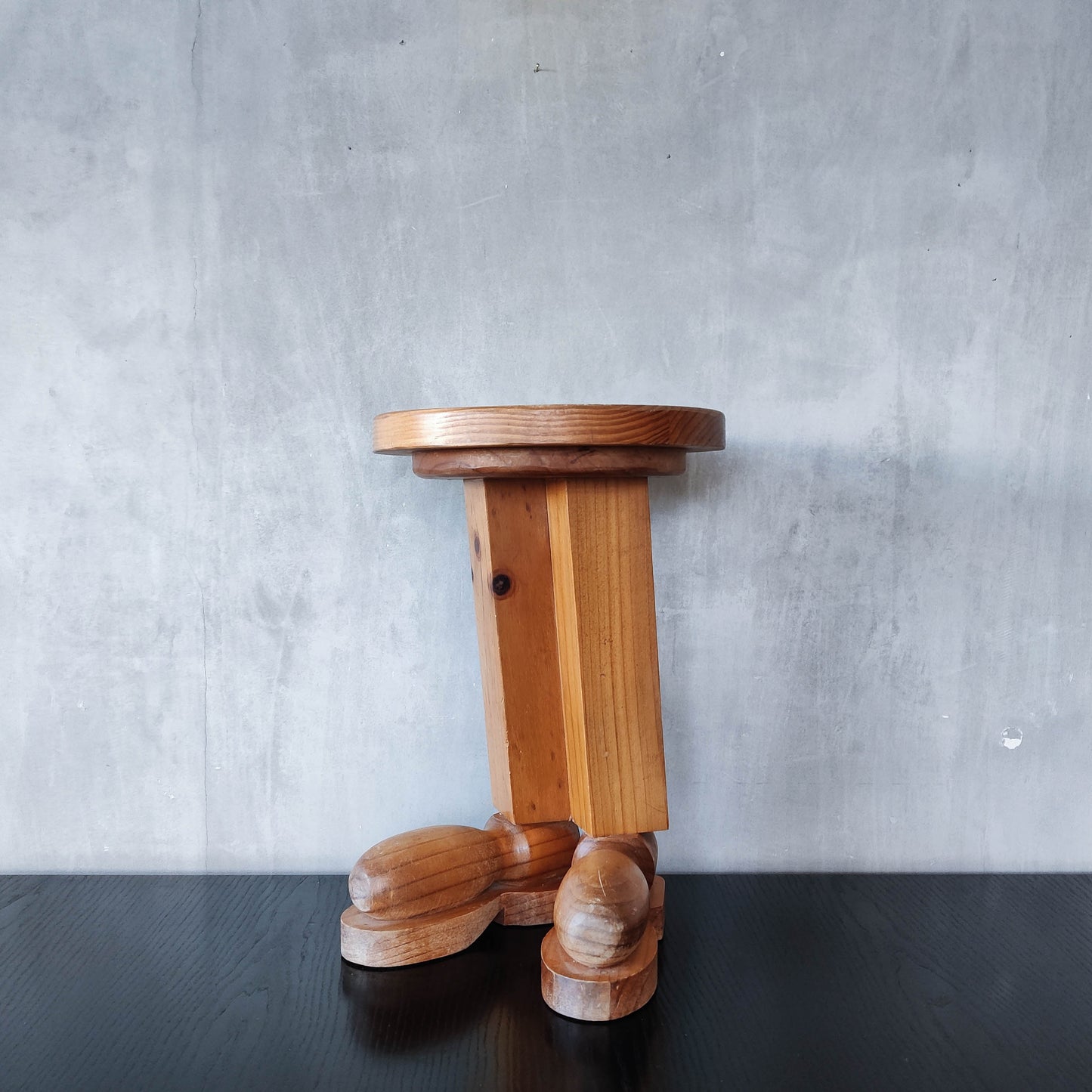 1980s postmodern whimsical pine stool table or plinth footed legs boots