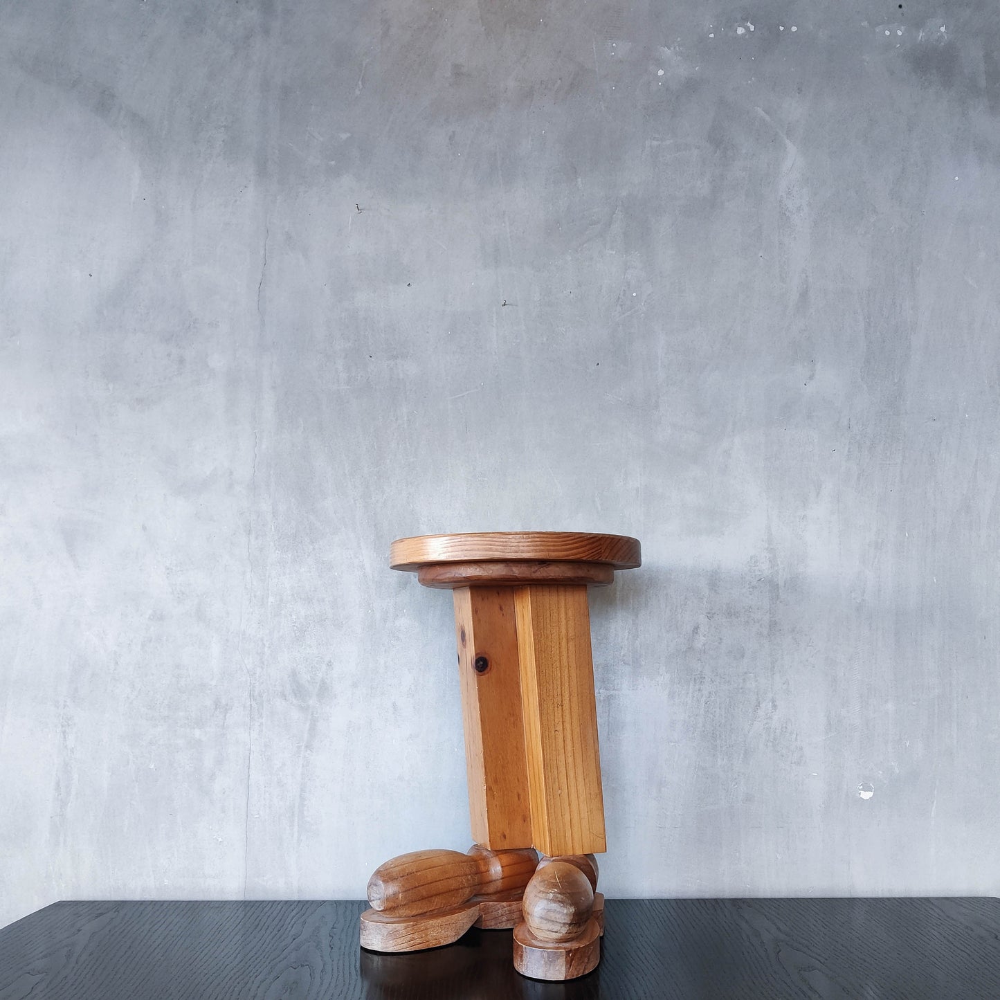 1980s postmodern whimsical pine stool table or plinth footed legs boots