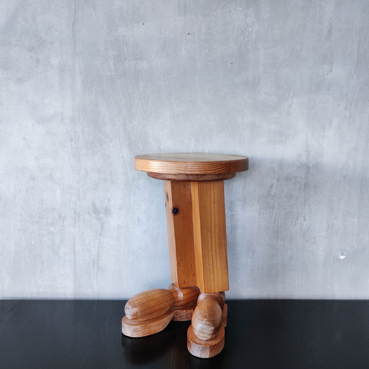 1980s postmodern whimsical pine stool table or plinth footed legs boots