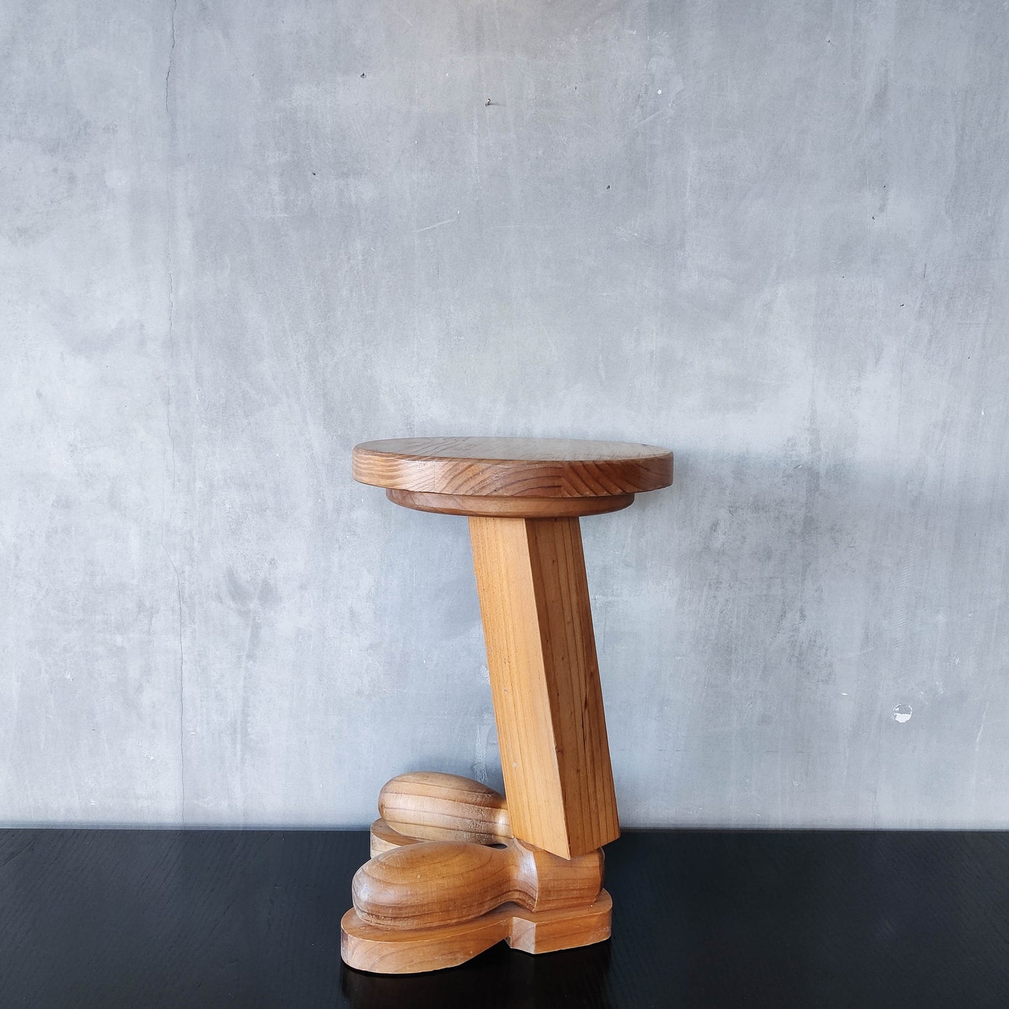 1980s postmodern whimsical pine stool table or plinth footed legs boots