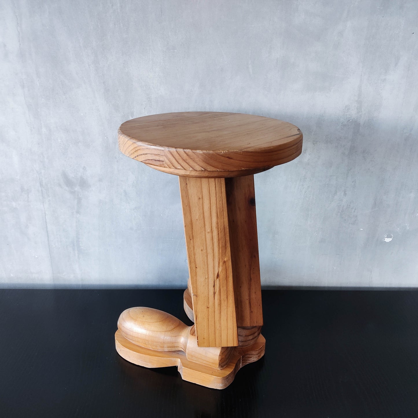 1980s postmodern whimsical pine stool table or plinth footed legs boots