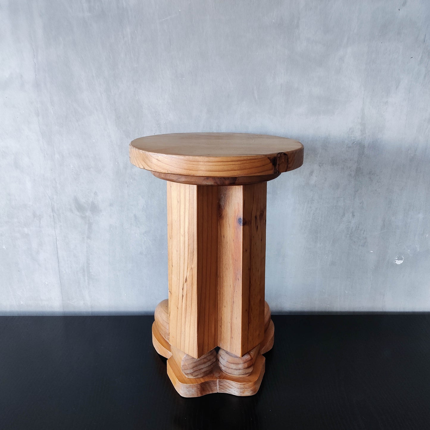 1980s postmodern whimsical pine stool table or plinth footed legs boots