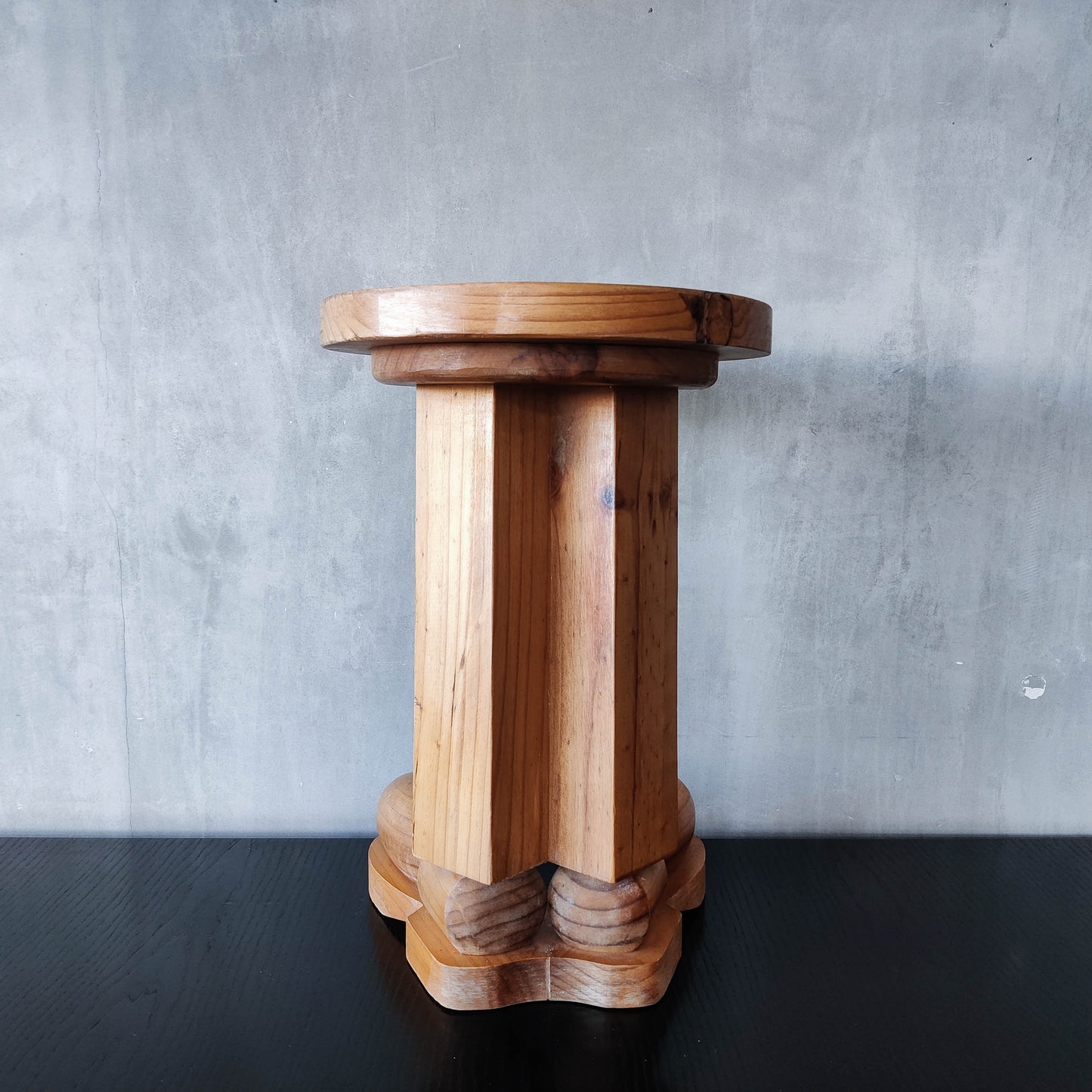 1980s postmodern whimsical pine stool table or plinth footed legs boots