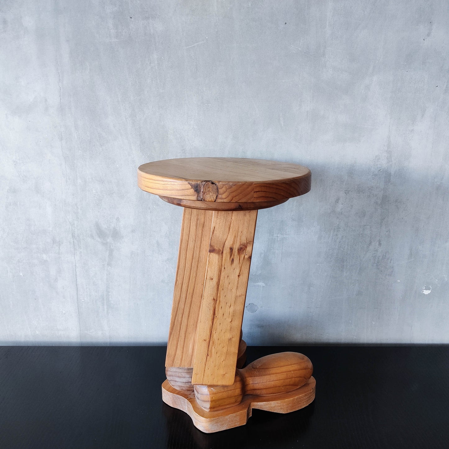 1980s postmodern whimsical pine stool table or plinth footed legs boots