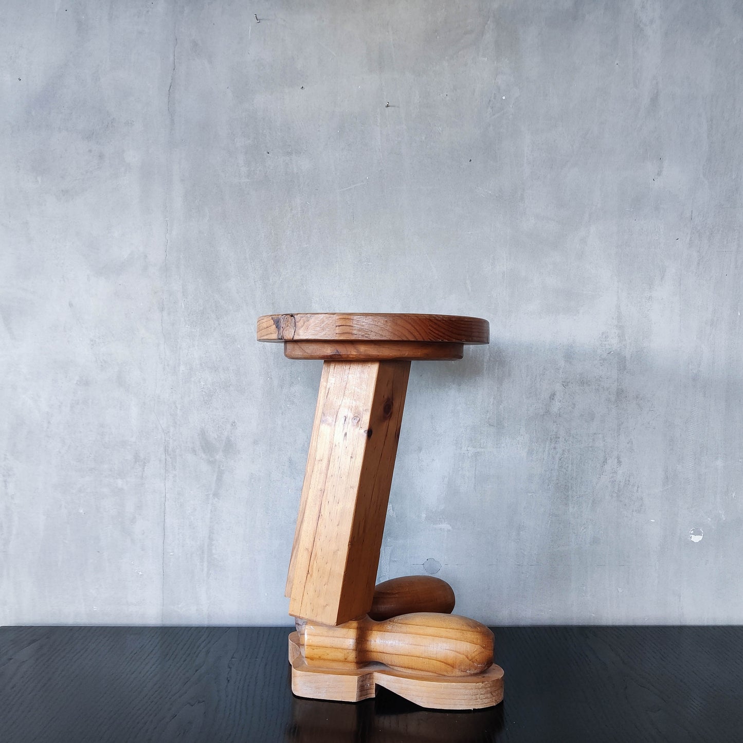 1980s postmodern whimsical pine stool table or plinth footed legs boots