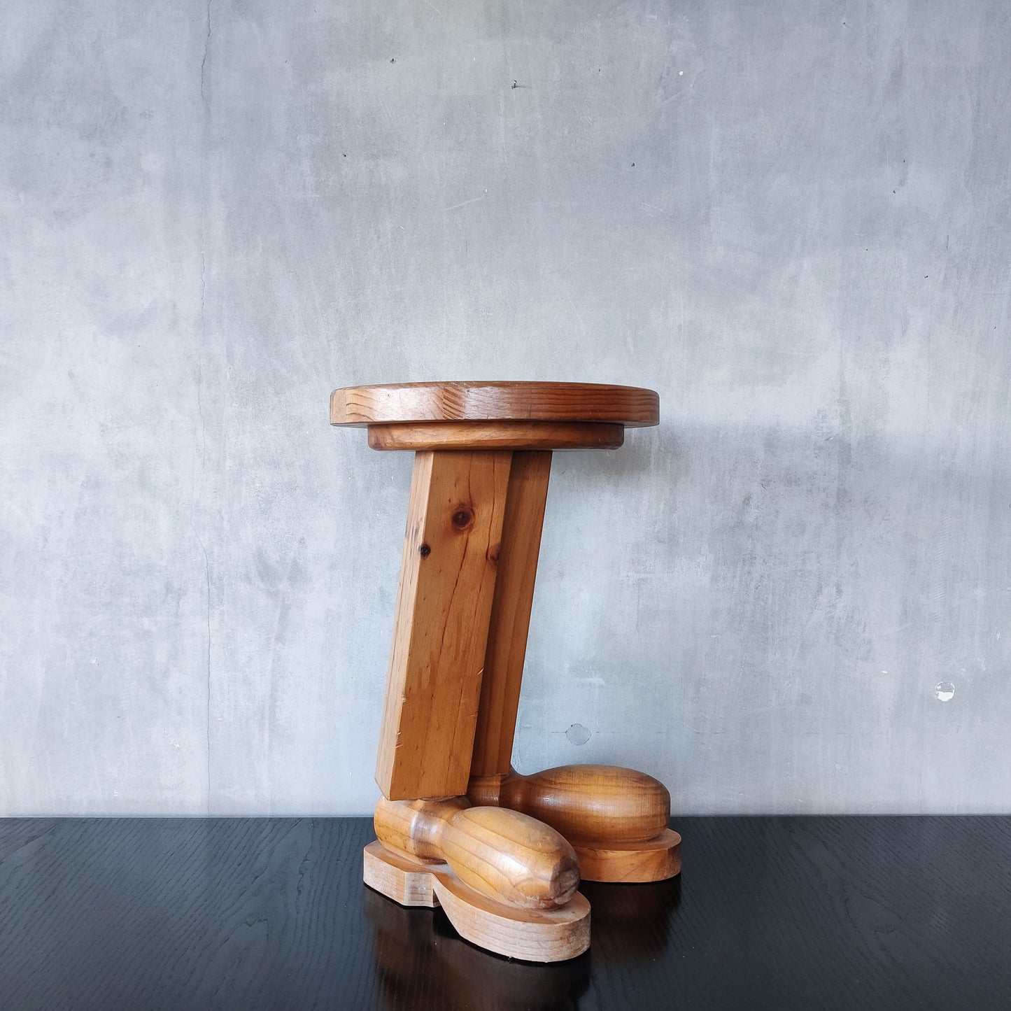 1980s postmodern whimsical pine stool table or plinth footed legs boots