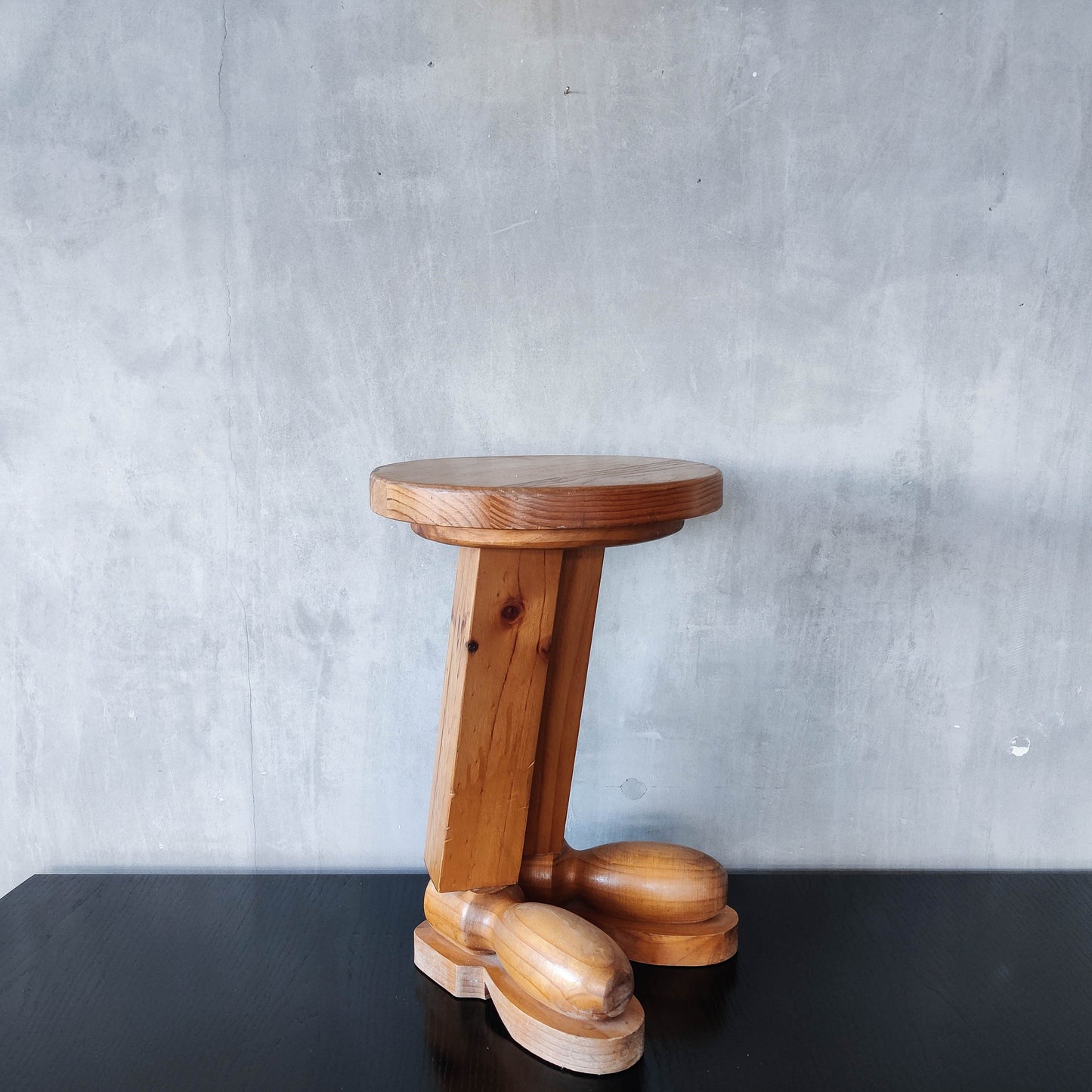 1980s postmodern whimsical pine stool table or plinth footed legs boots