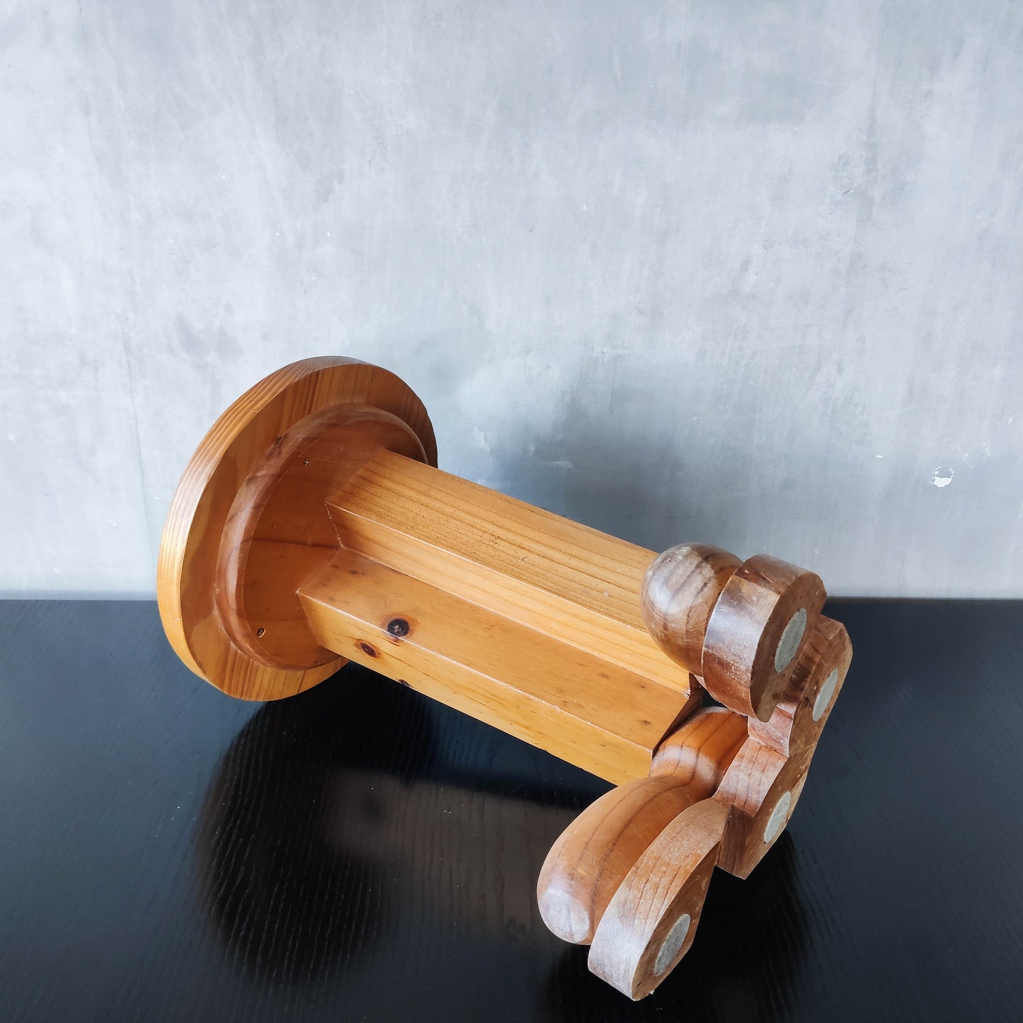 1980s postmodern whimsical pine stool table or plinth footed legs boots