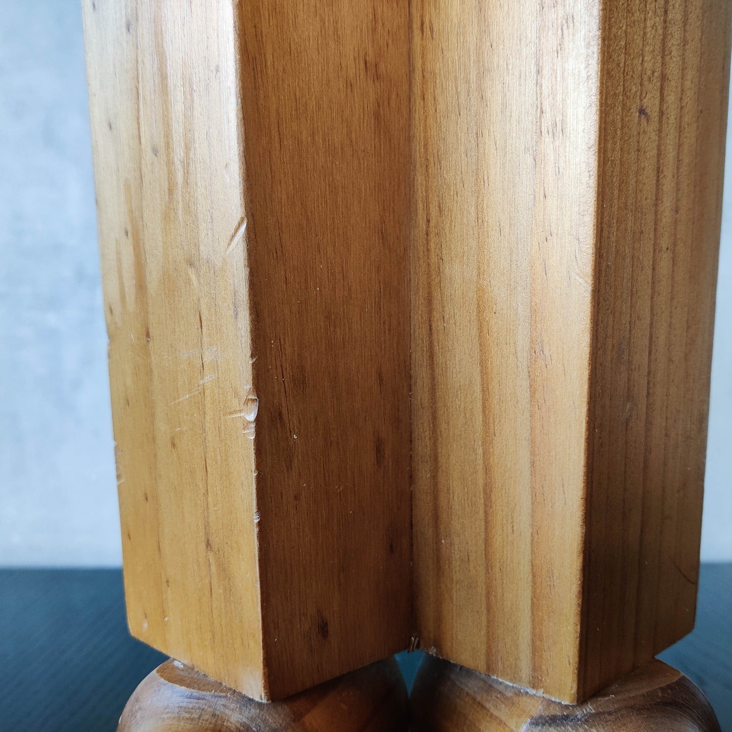 1980s postmodern whimsical pine stool table or plinth footed legs boots