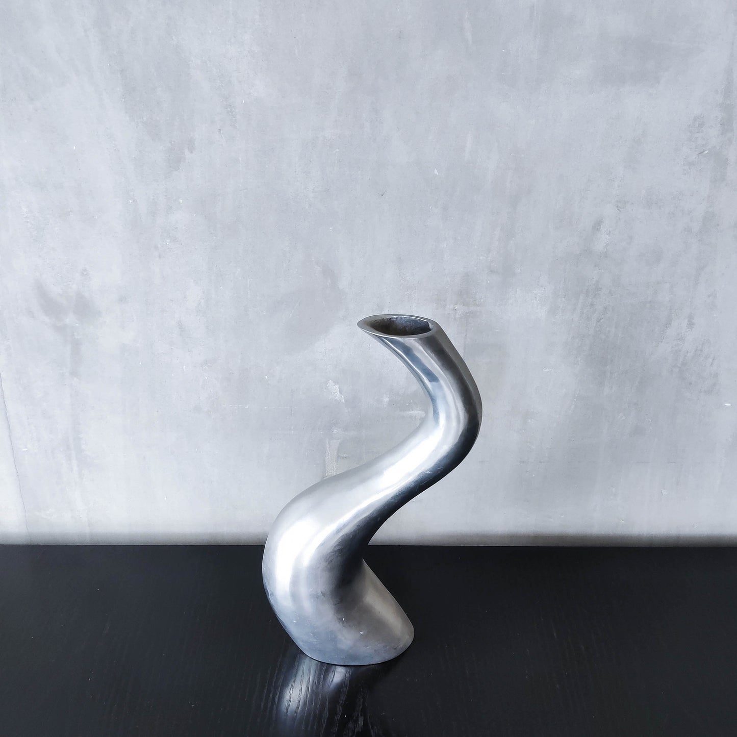 Vintage 1990s hand cast aluminium wavy sculptural S vase