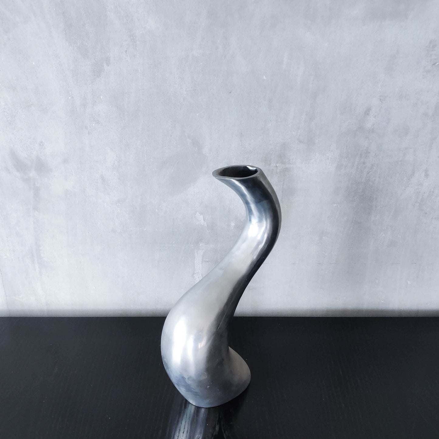 Vintage 1990s hand cast aluminium wavy sculptural S vase