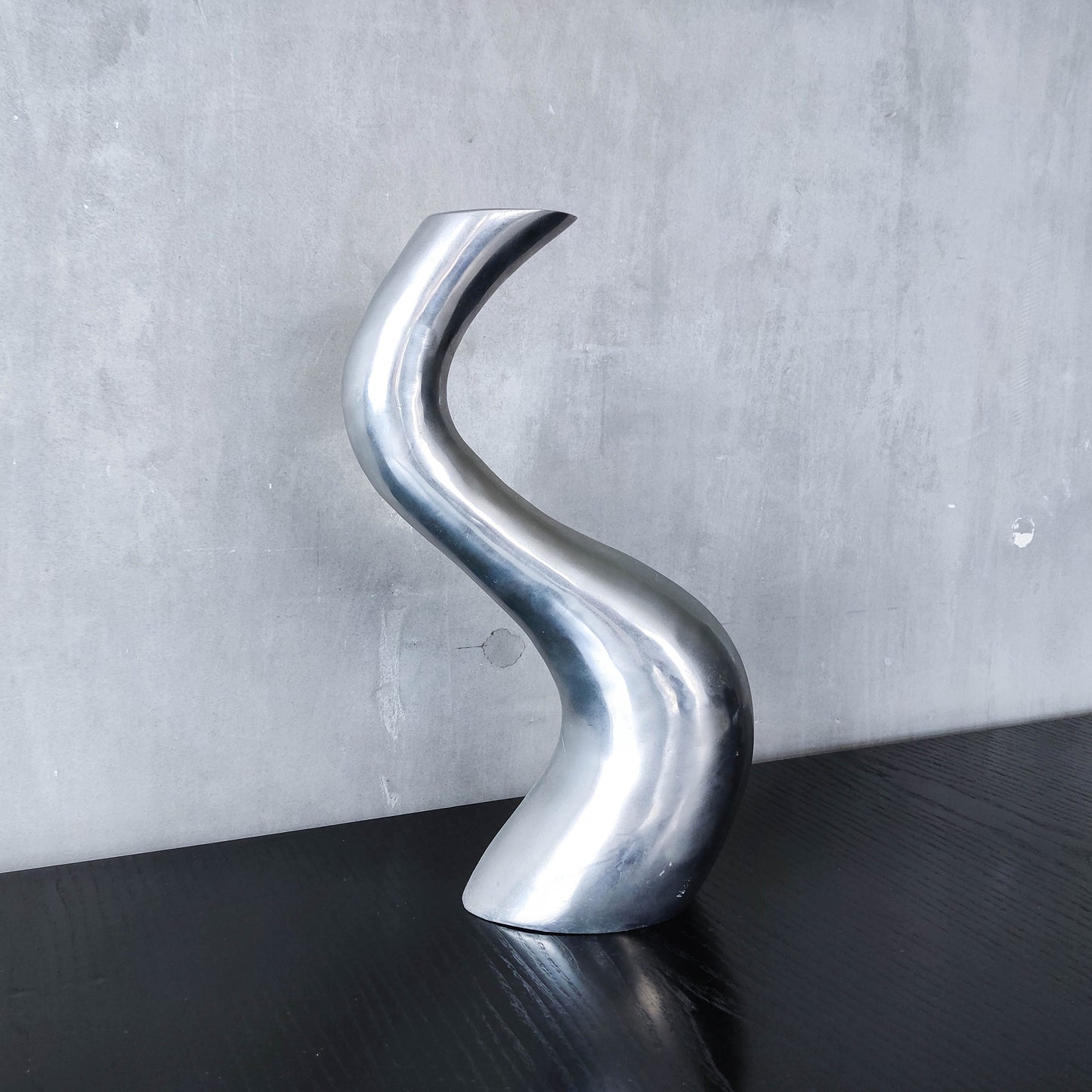 Vintage 1990s hand cast aluminium wavy sculptural S vase