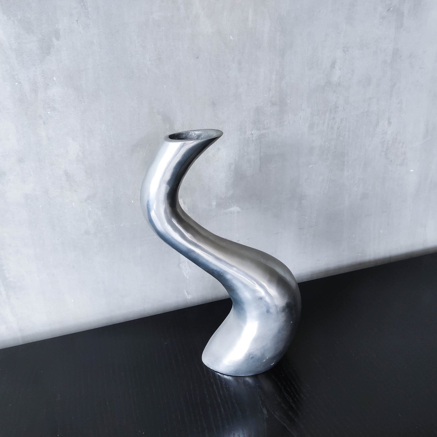 Vintage 1990s hand cast aluminium wavy sculptural S vase