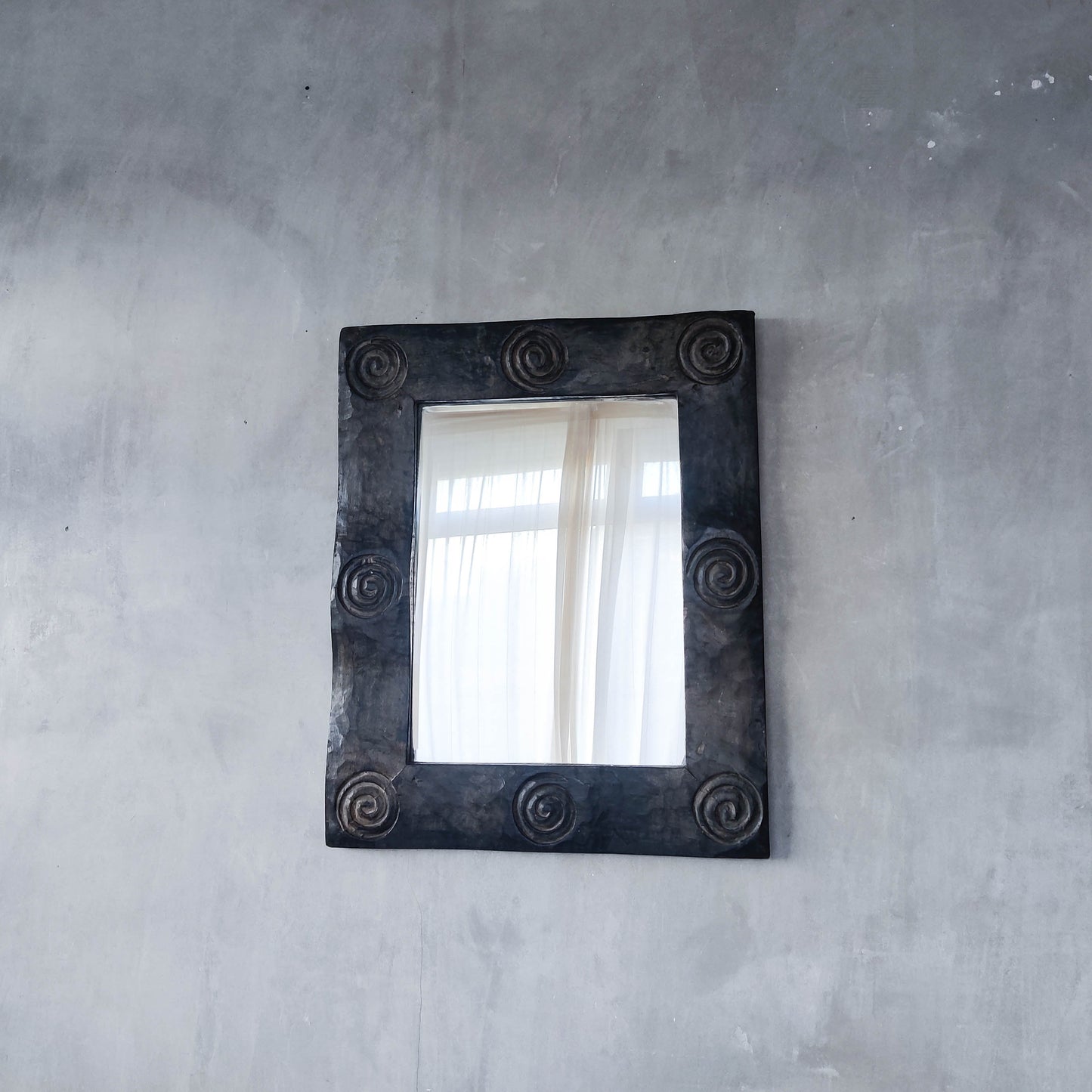 Vintage chunky solid hand carved hardwood wood spiral swirl sculptural mirror