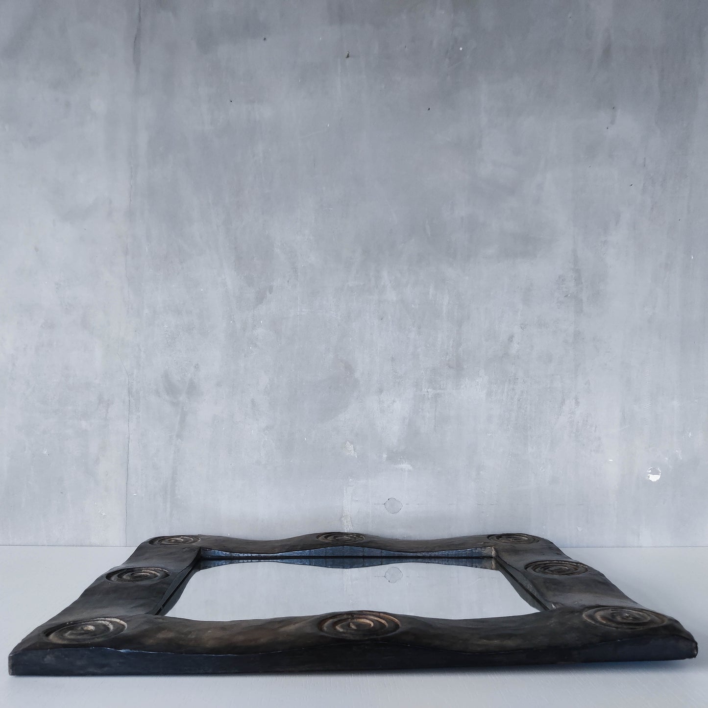 Vintage chunky solid hand carved hardwood wood spiral swirl sculptural mirror