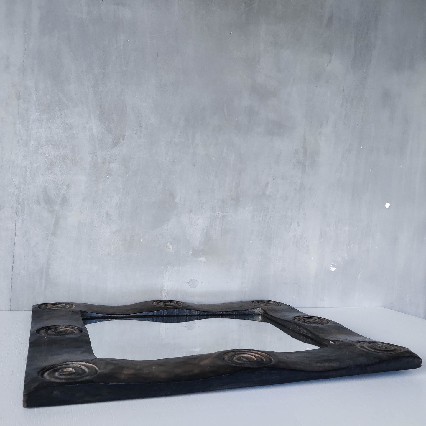 Vintage chunky solid hand carved hardwood wood spiral swirl sculptural mirror