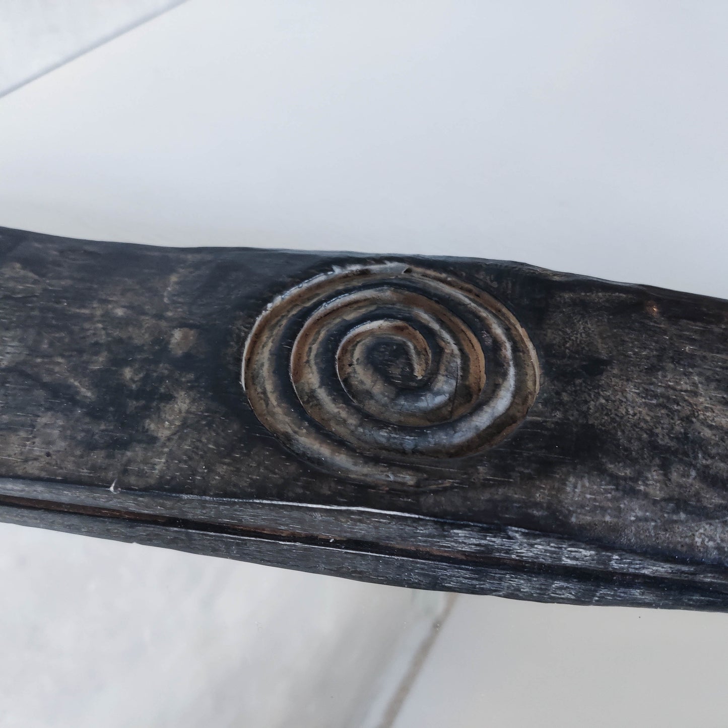 Vintage chunky solid hand carved hardwood wood spiral swirl sculptural mirror