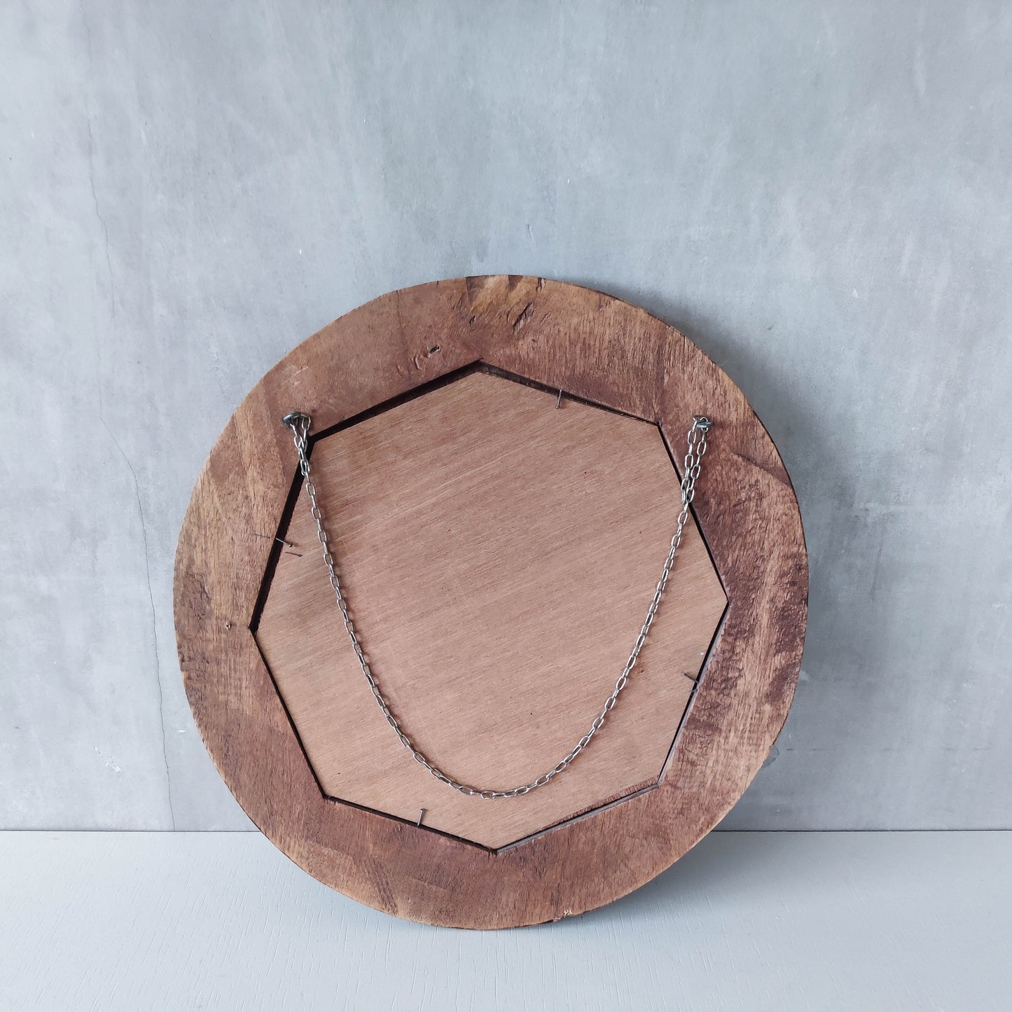 Vintage chunky solid hand carved hardwood wood spiral swirl sculptural round mirror