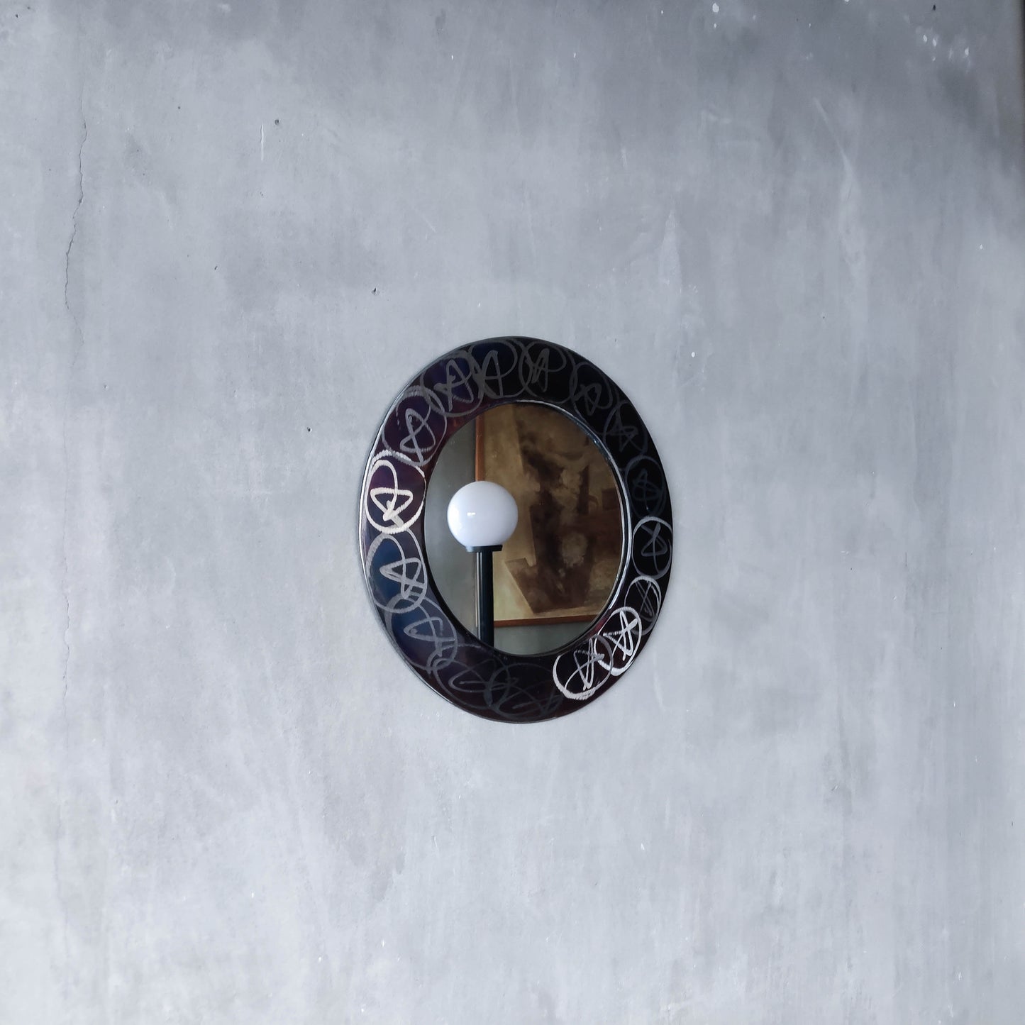 Vintage 1990s artisan made metalwork round steel mirror