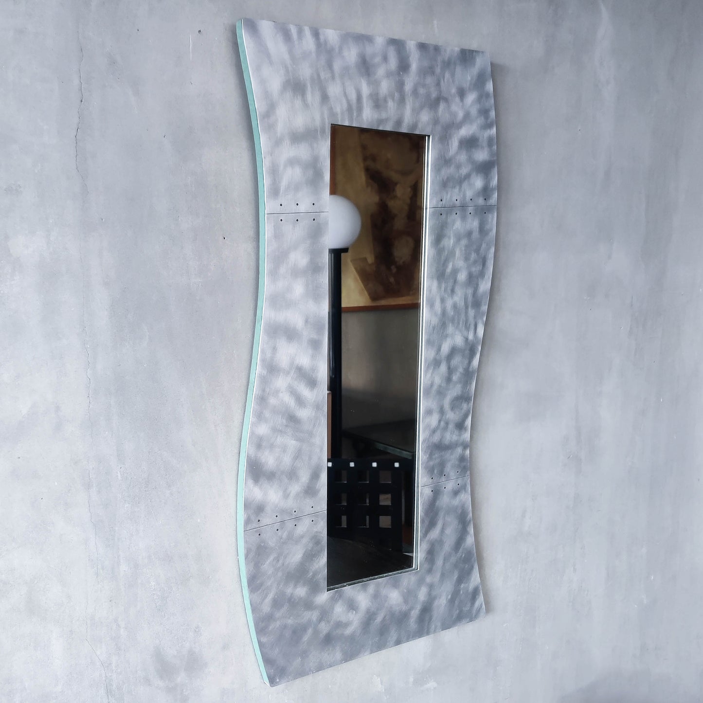 Handmade vintage brushed pieced steel wavy 1990s mirror