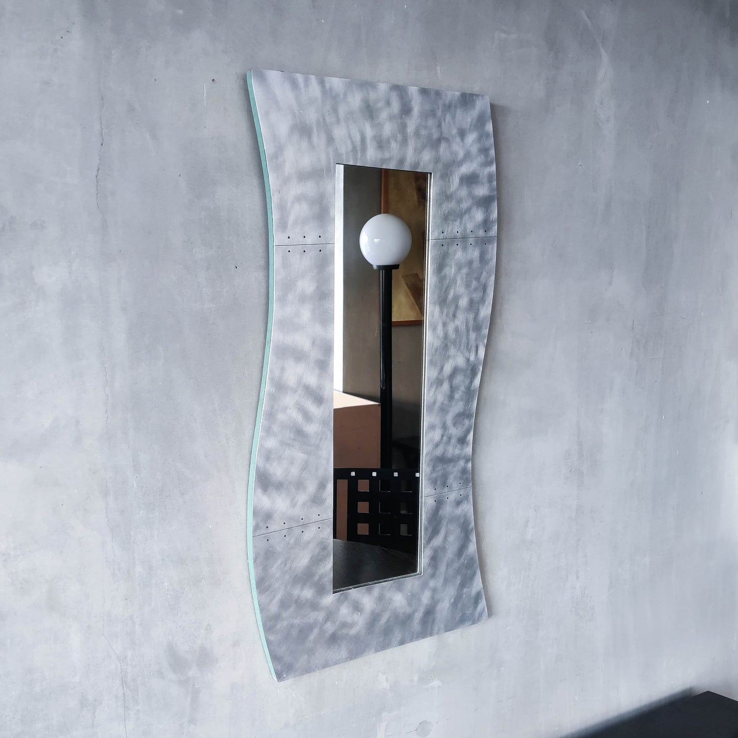 Handmade vintage brushed pieced steel wavy 1990s mirror