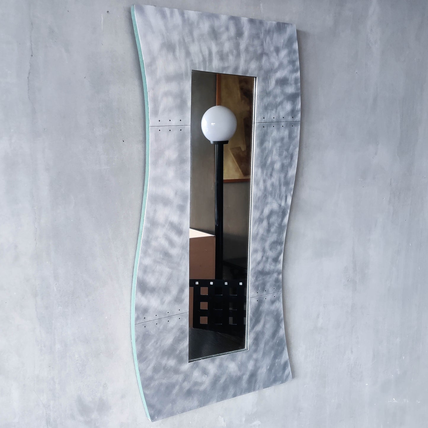 Handmade vintage brushed pieced steel wavy 1990s mirror