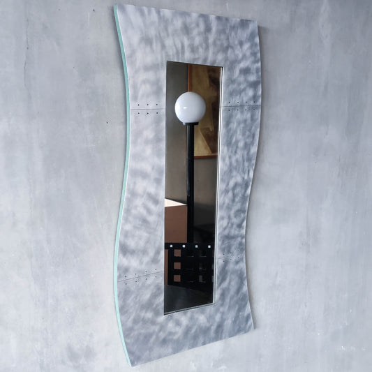Handmade vintage brushed pieced steel wavy 1990s mirror