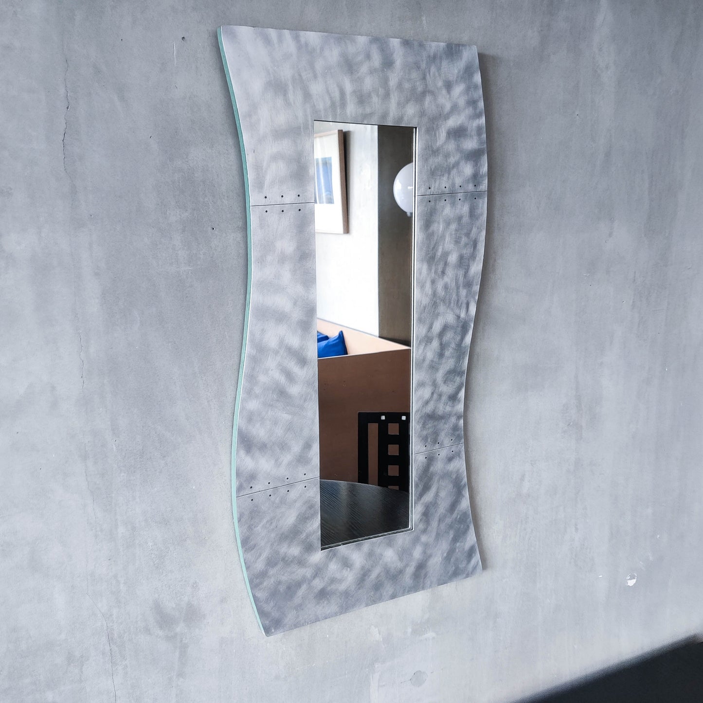 Handmade vintage brushed pieced steel wavy 1990s mirror