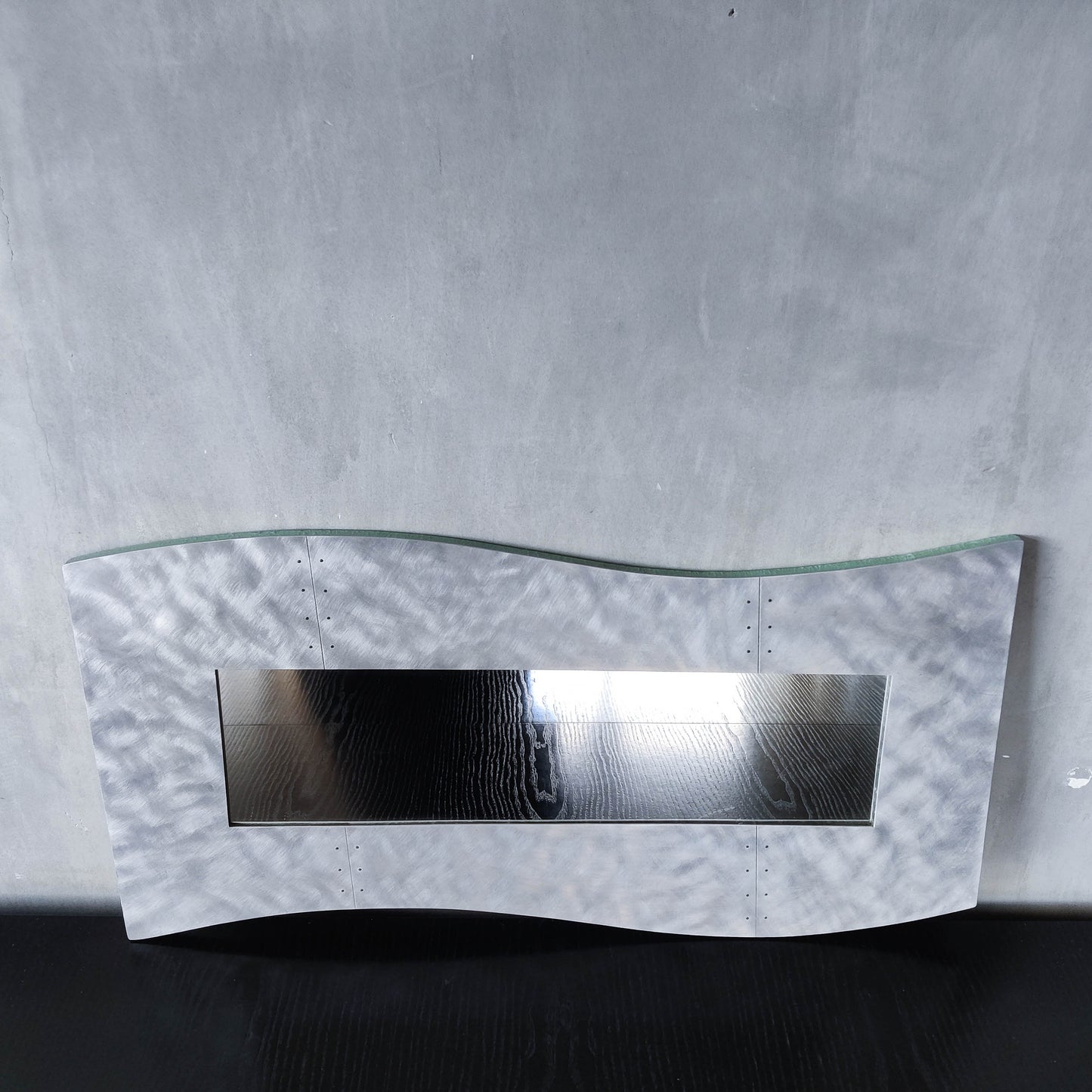 Handmade vintage brushed pieced steel wavy 1990s mirror