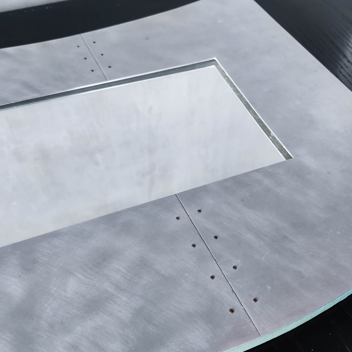 Handmade vintage brushed pieced steel wavy 1990s mirror