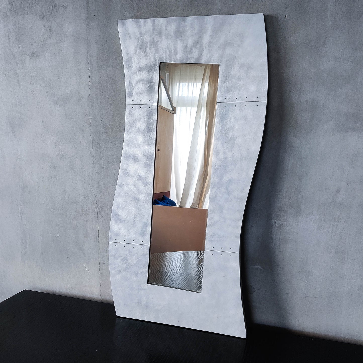 Handmade vintage brushed pieced steel wavy 1990s mirror