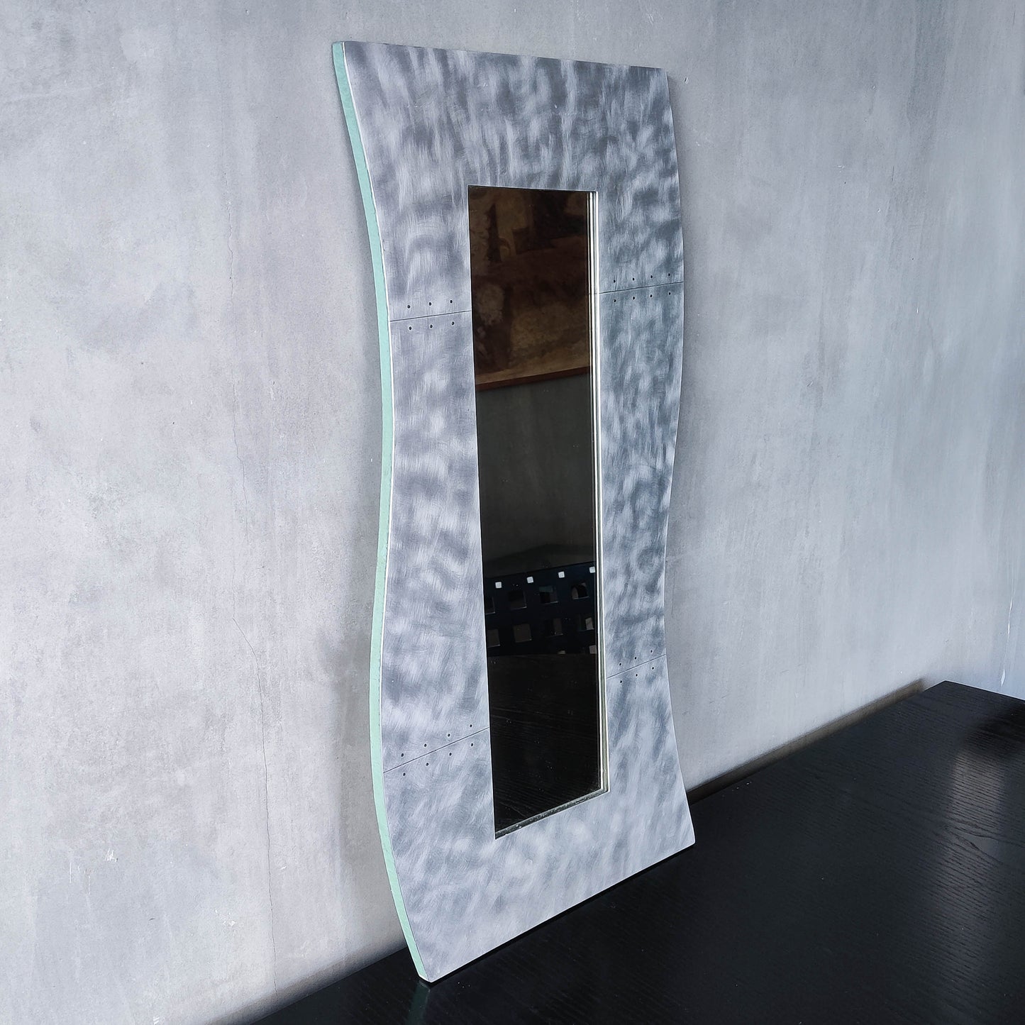 Handmade vintage brushed pieced steel wavy 1990s mirror