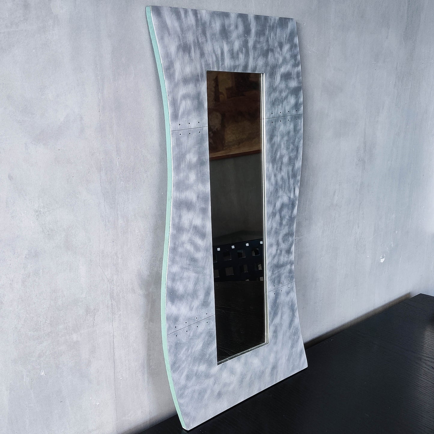 Handmade vintage brushed pieced steel wavy 1990s mirror