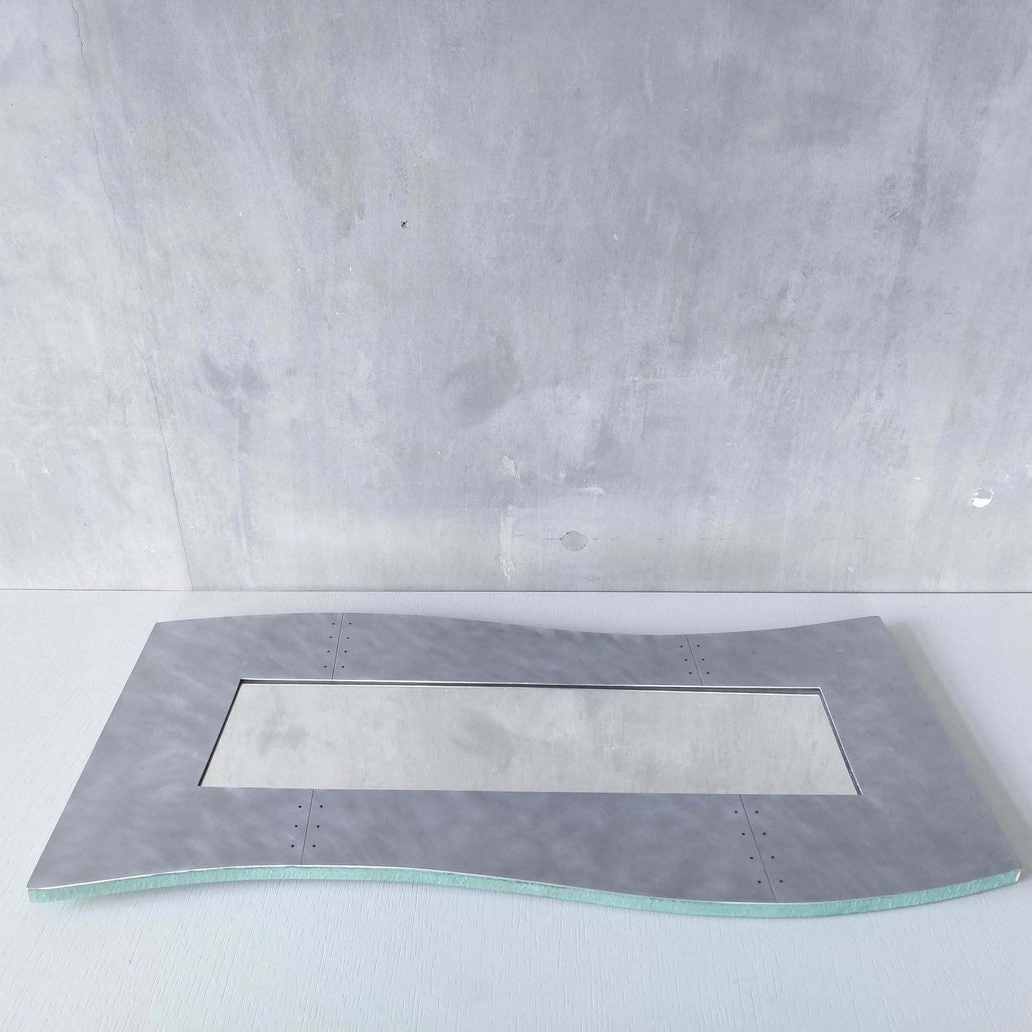 Handmade vintage brushed pieced steel wavy 1990s mirror