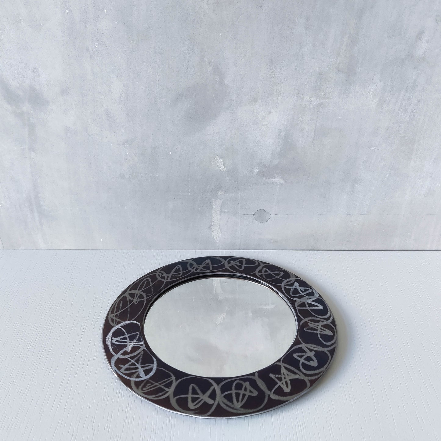 Vintage 1990s artisan made metalwork round steel mirror