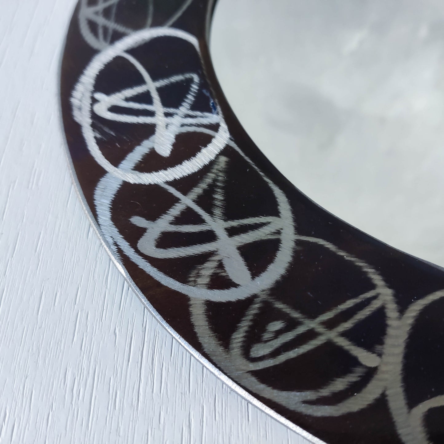 Vintage 1990s artisan made metalwork round steel mirror