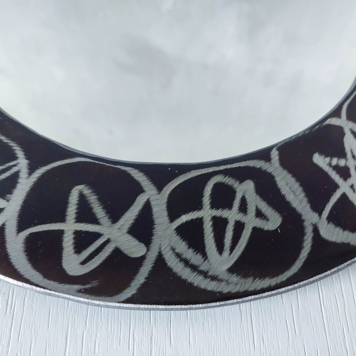 Vintage 1990s artisan made metalwork round steel mirror