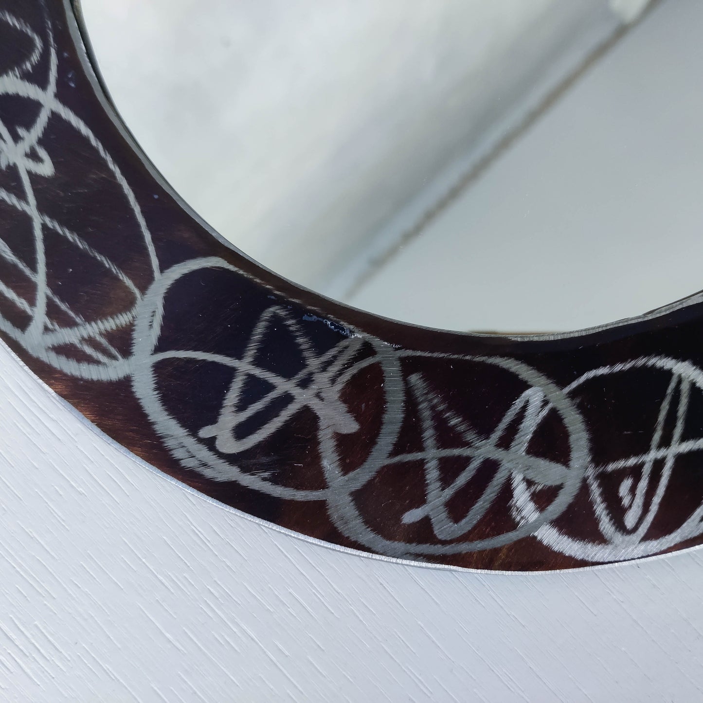 Vintage 1990s artisan made metalwork round steel mirror