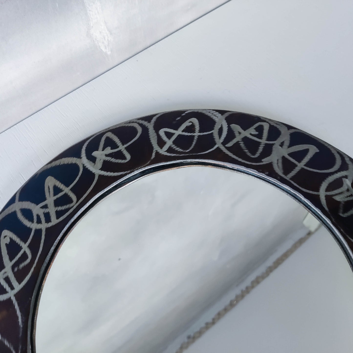 Vintage 1990s artisan made metalwork round steel mirror