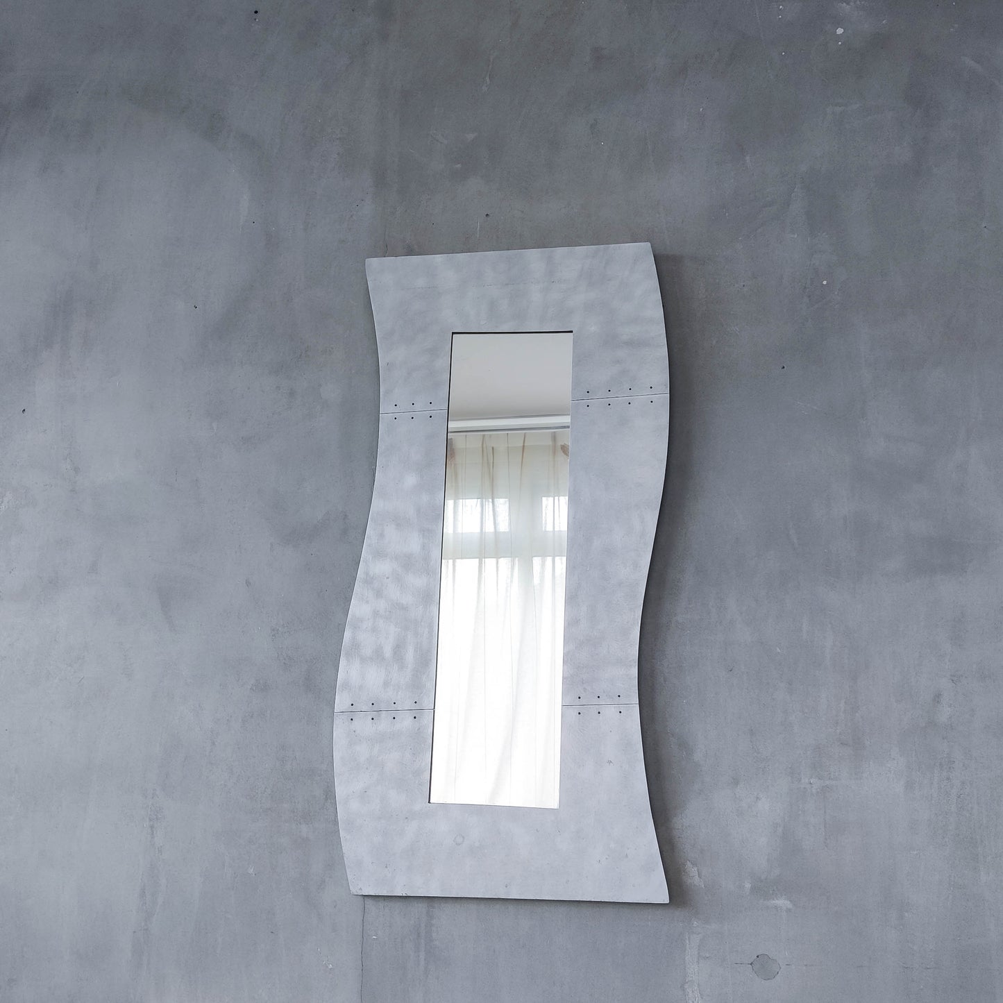 Handmade vintage brushed pieced steel wavy 1990s mirror