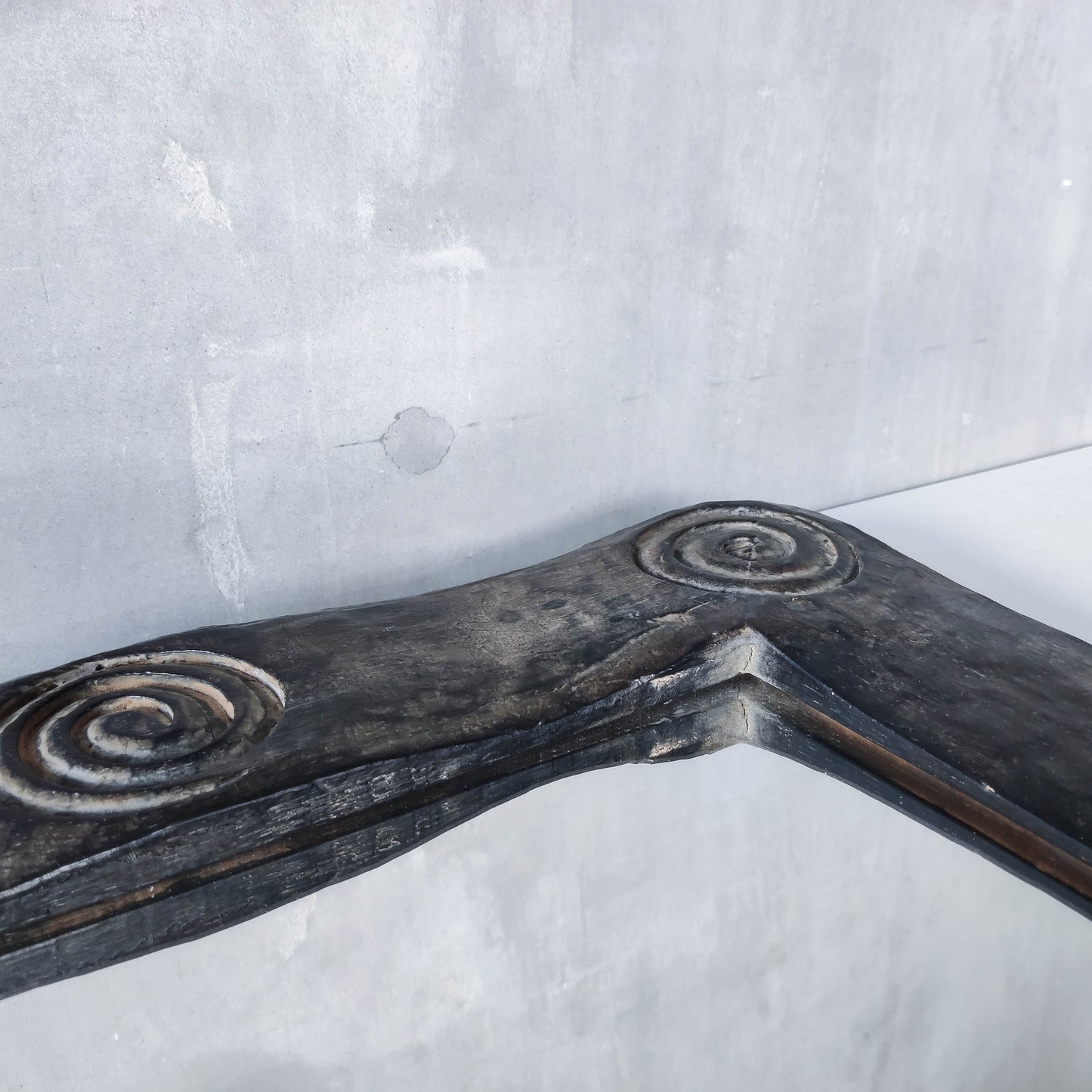 Vintage chunky solid hand carved hardwood wood spiral swirl sculptural mirror