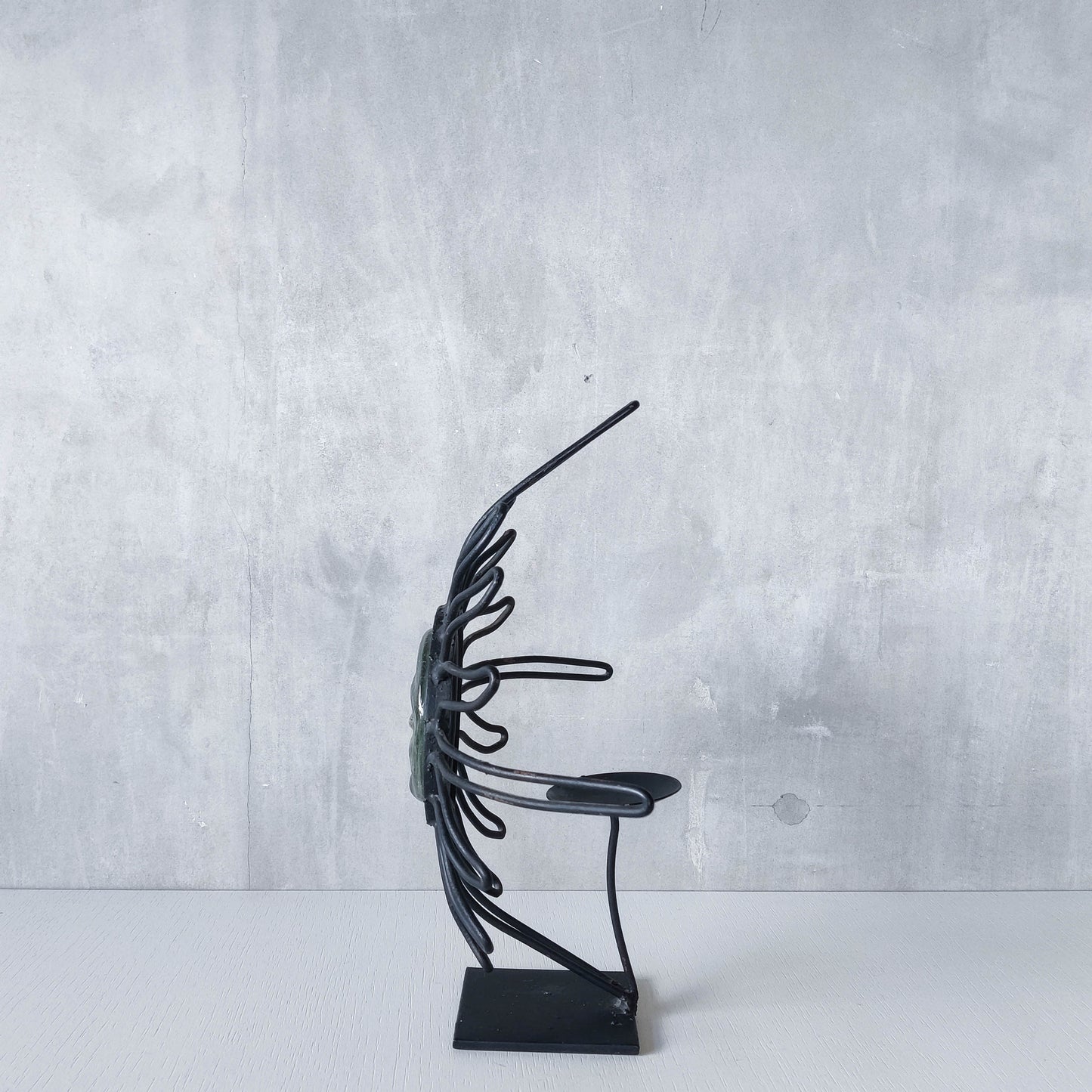 1990s celestial forged steel metal and cast glass sun face celestial candle holder