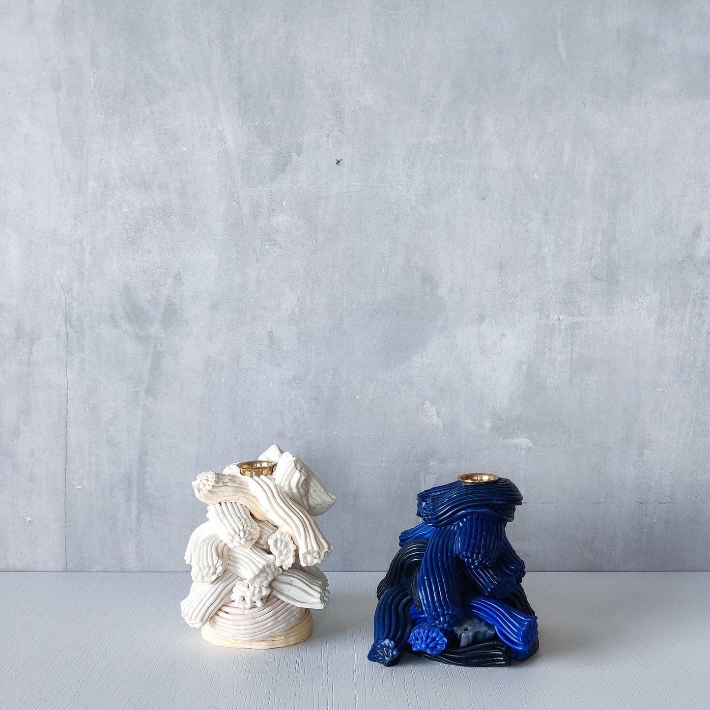 Pair of James Shaw 'Plastic Baroque' recycled plastic sculptural candle holders